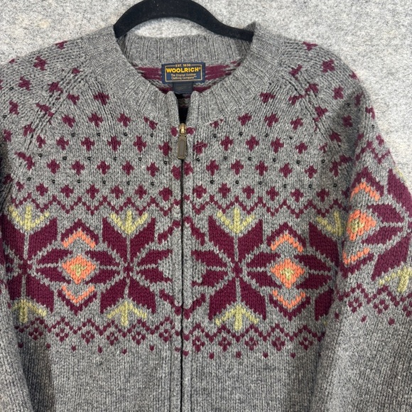 Vintage Woolrich Grey Heather Lambswool Fair Isle Zip Cardigan Sweater  S/P - Picture 3 of 14